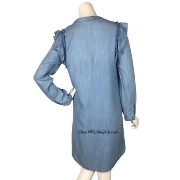 Anthropologie {Cloth & Stone) NWT ruffle shoulder chambray shirtdress - Picture 3 of 7
